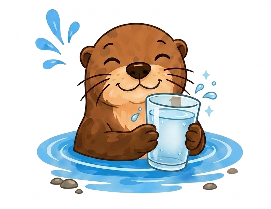 Otter holding a glass of water